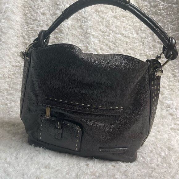 BCBGMAXAZRIA Hobo Leather dark Brown Bag Stitching accent,silver tone hardwares - Picture 2 of 16